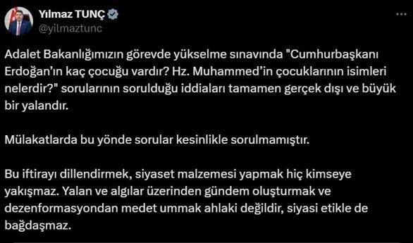 Bakan Tunç'tan mülakat açıklaması: Tamamen gerçek dışıdır